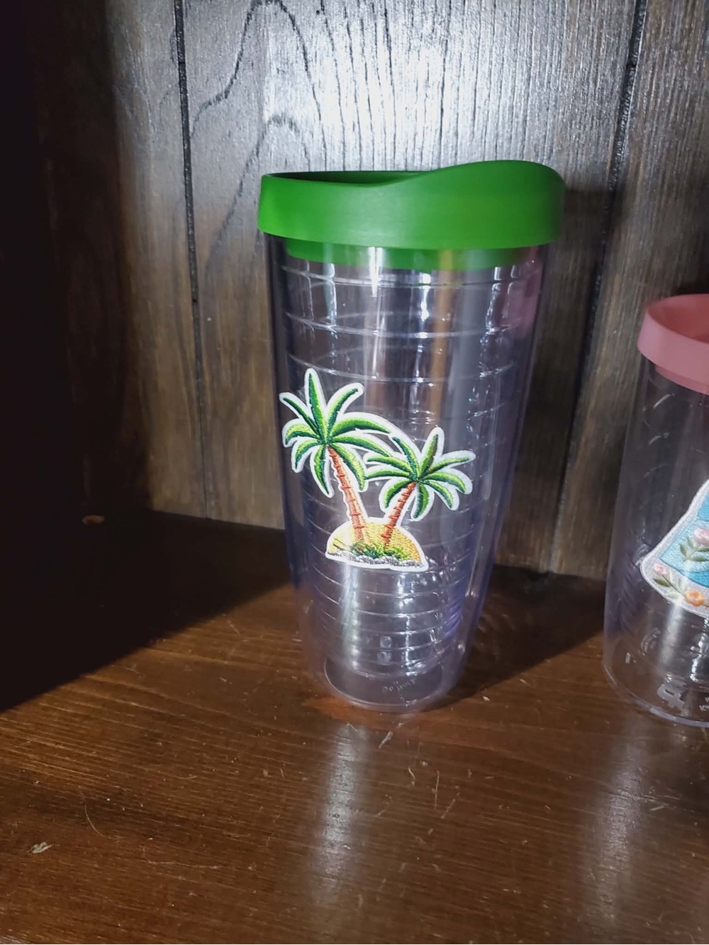 Tervis Clear Tumbler with Green Lid and Palm Tree Decal 21.3oz